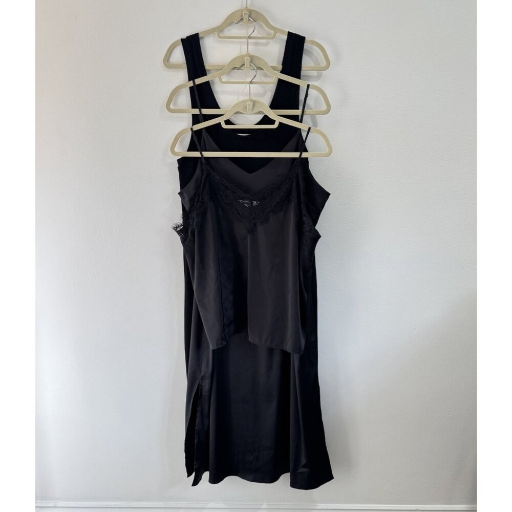 The Drop Bundle Set 3 Pieces Dress Cami Tank Top XL Black Satin Slip Lace Knit